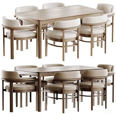 Modern Wooden Dining Chairs With Upholstered Seats And Matching Table Set 3d model