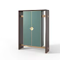 Modern Style Decorative Cabinet With Green Doors Gold Dark Frame Circular Accent