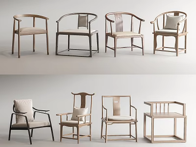 Modern Wooden Armchairs With Various Designs Armrests And Backrest Styles 3d model