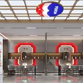 TANIA Tea Shop Interior With Red Decor Wooden Ceiling Counter And Tables