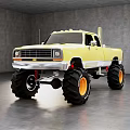Yellow And White Custom Truck With Large Off Road Tires Orange Rims In Gray Studio