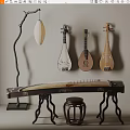 Traditional Musical Instruments Collection Featuring Guzheng Pipa Guitar And Decorative Room Decor