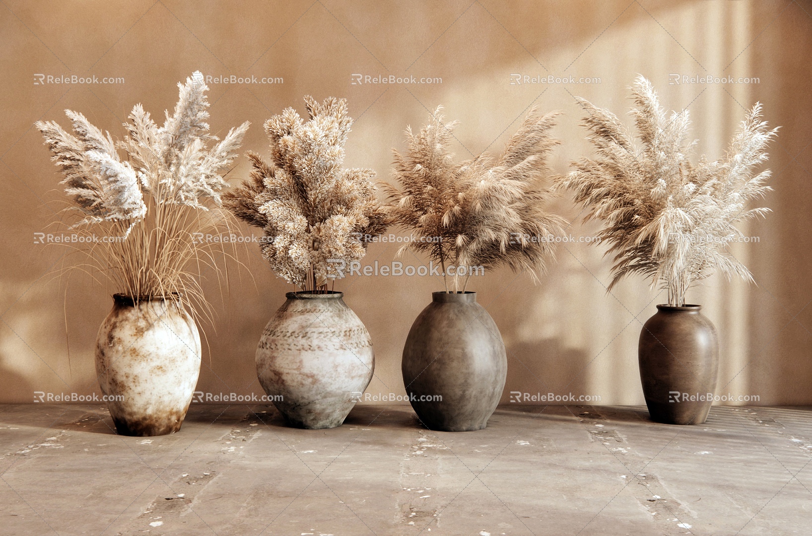 Quiet Reed Vase Flower Art Pottery Pot Dried Flower Ornaments Reed Vase Ornaments 3d model