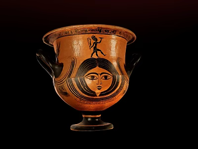 Vintage Decorative Ornament Set With Orange Amphora Vase Black Figure Female Face Two Handles Base 3d model