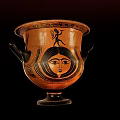 Vintage Decorative Ornament Set With Orange Amphora Vase Black Figure Female Face Two Handles Base