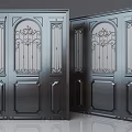Classic Wooden Double Doors With Ornate Carvings And Glass Panels