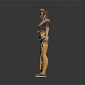 3D Female Character In Casual Outfit With Colorful Electric Guitar And Yellow Cable