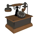 Vintage Telephone Decorative Ornament Set With Wooden Base And Metal Accents