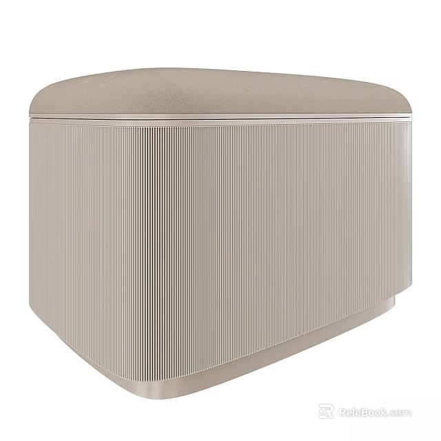 Beige Ribbed Ottoman With Modern Curved Top Design And Comfortable Fabric Upholstery 3d model 