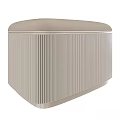 Beige Ribbed Ottoman With Modern Curved Top Design And Comfortable Fabric Upholstery