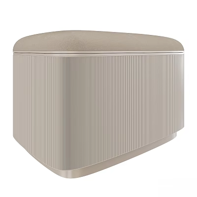 Beige Ribbed Ottoman With Modern Curved Top Design And Comfortable Fabric Upholstery 3d model