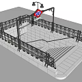 Subway Exit Design With Metal Railings Stairs And Overhead EXIT Sign