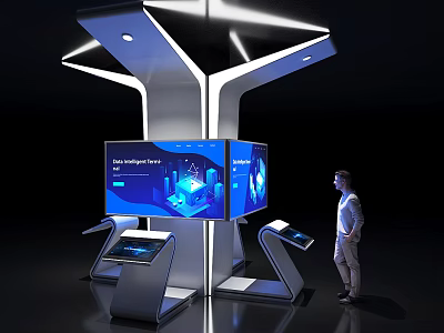 Modern Digital Display Shelf with LED Lighting Multiple Screens and Interactive Touch Panels 3d model