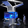 Modern Digital Display Shelf with LED Lighting Multiple Screens and Interactive Touch Panels