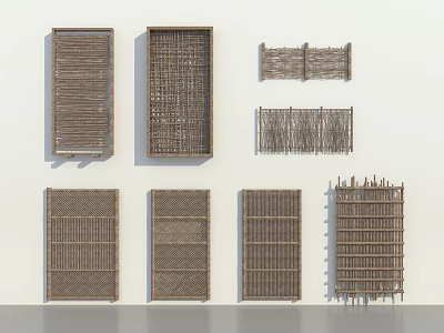 Various Decorative Garden Fence Designs With Woven And Grid Patterns 3d model