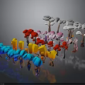 Colorful Mushroom Shaped Plants With Red Blue Yellow Pink And White Hues For Decorative