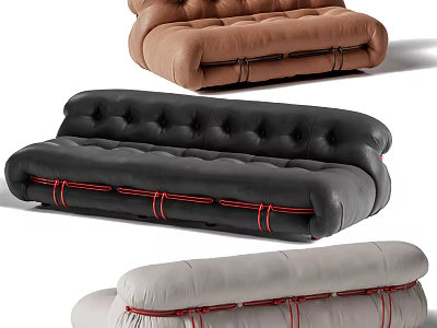 Modern Sectional Sofa Design With Tufted Upholstery Brown Black Gray And Red Stitching 3d model