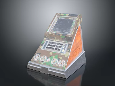 Camouflage Patterned Electronic Device With Display Screen Control Panel Knobs Buttons And Orange Section 3d model