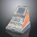 Camouflage Patterned Electronic Device With Display Screen Control Panel Knobs Buttons And Orange Section