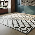 Modern Square Carpet With Black White Blue Geometric Grid Pattern For Living Room 3d model
