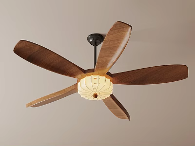 Natural Wooden Blade Ceiling Fan Light With Elegant Light Shade Design 3d model