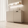 Elegant Modern Decorative Cabinet With Marble Backdrop LED Lighting And Potted Plant