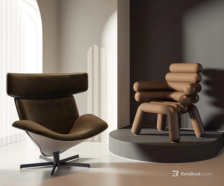Modern Leisure Chairs With Curved Velvet And Layered Design In Interior With Natural Light 3d model 
