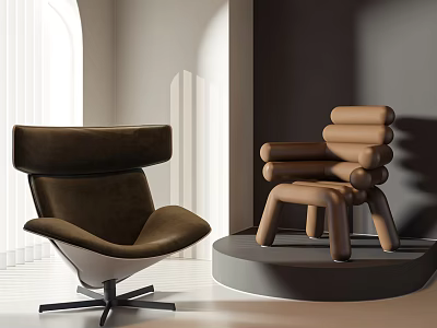 Modern Leisure Chairs With Curved Velvet And Layered Design In Interior With Natural Light 3d model