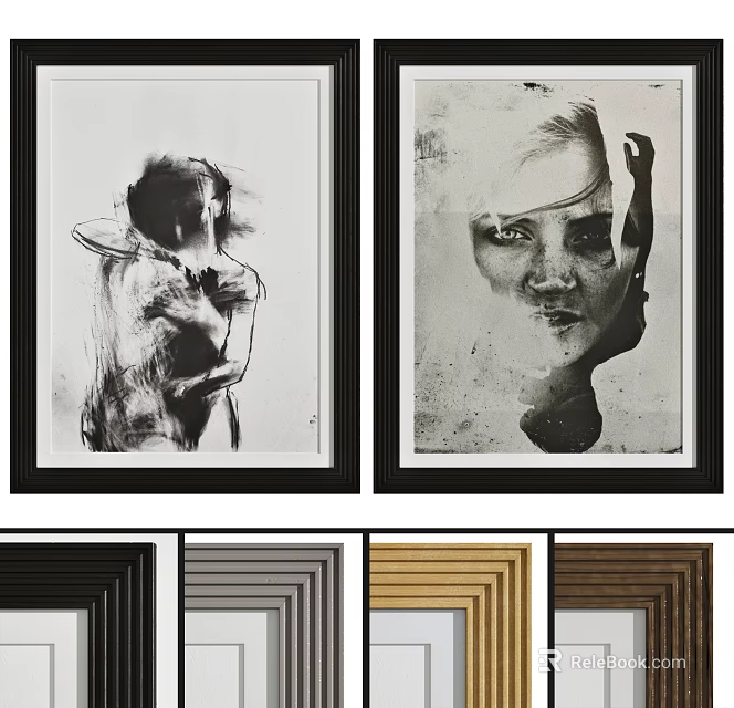 Abstract Paintings With Various Frame Color Options 3d model 