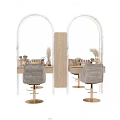Cosmetic Medical Devices On Wooden Table With Arched Mirrors Gray Chairs And Golden Bases