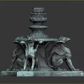Bronze Fountain Sculpture with Winged Griffin Statues and Multi Tiered Pedestal Design on Reflective Base