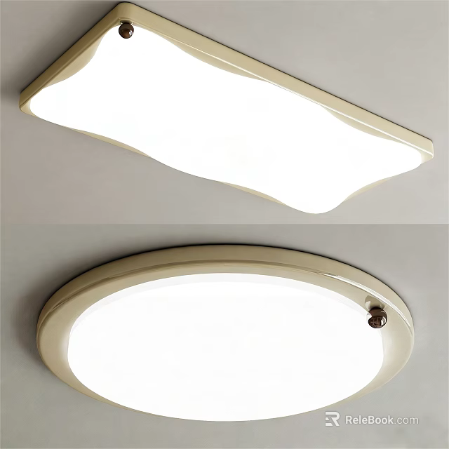 Modern Ceiling Lights Rectangular and Circular Beige Frame with White Lampshade Sleek LED Lighting Fixtures 3d model 