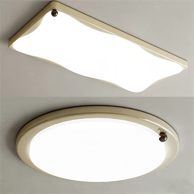 Modern Ceiling Lights Rectangular and Circular Beige Frame with White Lampshade Sleek LED Lighting Fixtures 3d model