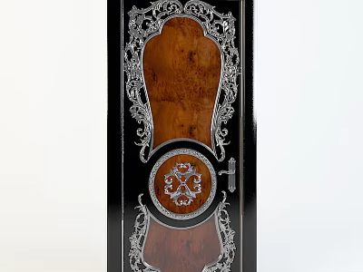 Elegant Wooden Swing Door With Intricate Carved Patterns And Silver Accents 3d model