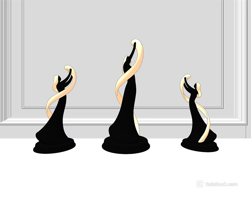 Three Table Lamps With Black Bases And Gold Spiral Arms On Gray Wall White Trim 3d model 