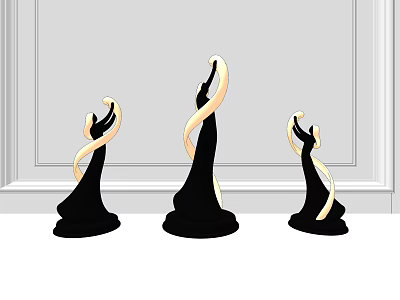 Three Table Lamps With Black Bases And Gold Spiral Arms On Gray Wall White Trim 3d model