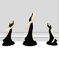 Three Table Lamps With Black Bases And Gold Spiral Arms On Gray Wall White Trim