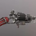 Steampunk Mechanical Weapon With Spiked Protrusions Red Cylinder And Metal Pipes