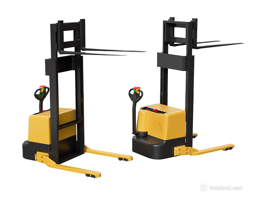 Industrial Equipment Two Yellow Stacker Trucks With Electric Controls For Material Handling 3d model 