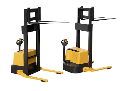 Industrial Equipment Two Yellow Stacker Trucks With Electric Controls For Material Handling 3d model
