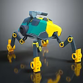 Yellow And Blue Mechanical Creature With Multi Legged Structure And Weapon Like Design 3d model