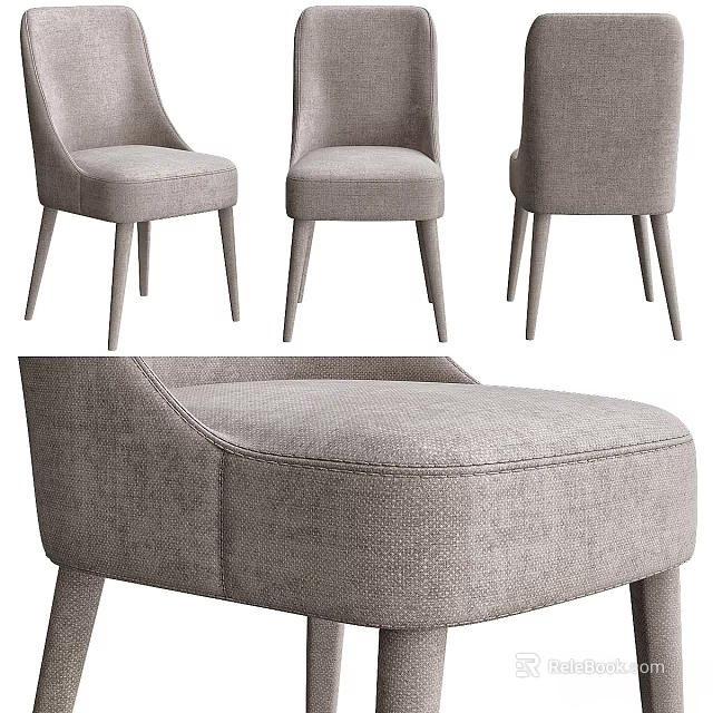 Modern Fabric Single Chair With Light Gray Upholstery And Slim Wooden Legs 3d model 