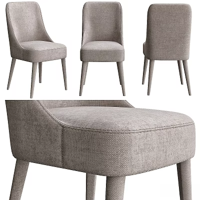 Modern Fabric Single Chair With Light Gray Upholstery And Slim Wooden Legs 3d model