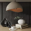 Elegant Ornament Set With Black Abstract Ornaments White Vase Greenery And Books On Wooden Table