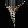 Modern Elegant Chandelier With Leaf Shaped Metallic Elements In Spiral Arrangement