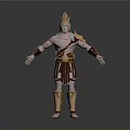 Ancient Warrior 3D Model With Golden Crown Shoulder Armor And Leg Guards