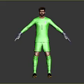 Human Male Soccer Goalkeeper in Green Uniform with Grey Gloves and Outstretched Arms