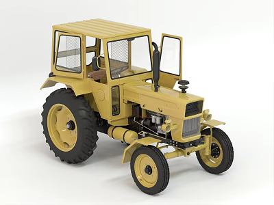 Beige Tractor As Functional Farm Vehicle With Cab And Large Wheels 3d model
