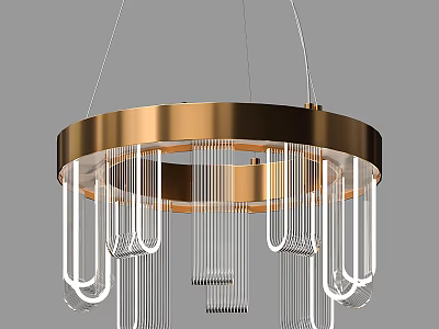 Elegant Modern Chandelier With Circular Golden Frame And White Hanging Lines 3d model
