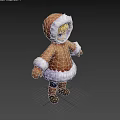 Game Movie Character In Brown Hooded Coat With Blonde Hair White Fur Trim Blue Pants